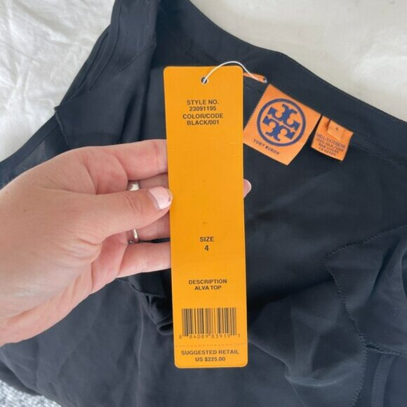 Tory Burch Alva Ruffle Sleeveless Tank Top Blouse Black 4 - Picture 5 of 6